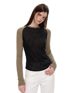 UNCMHISEX Color Block Raglan Sleeve Round Neck Women's Long Sleeve T-shirts