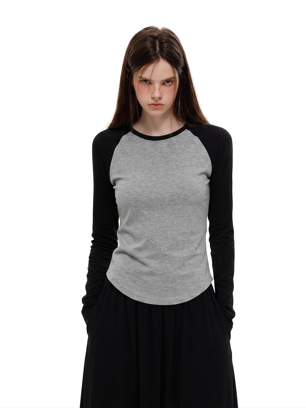 UNCMHISEX Color Block Raglan Sleeve Round Neck Women's Long Sleeve T-shirts