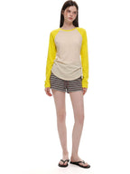 UNCMHISEX Color Block Raglan Sleeve Round Neck Women's Long Sleeve T-shirts