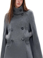 UNCMHISEX Double Breasted Stand Collar Cape Women's Wool Coats