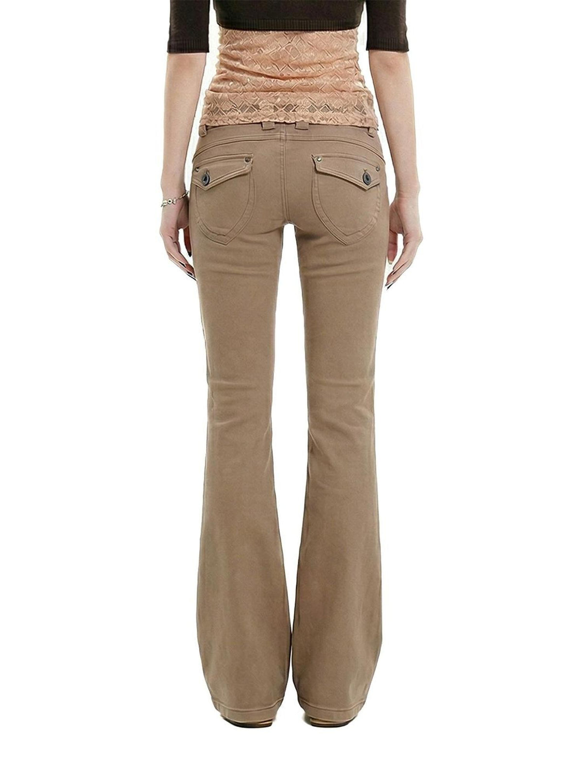 UNCMHISEX Flared High Waist Pockets Solid Color Women's Skinny Jeans