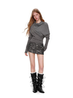 UNCMHISEX Gothic Studded Low Rise Bodycon Faux Leather Women's Mini Skirts