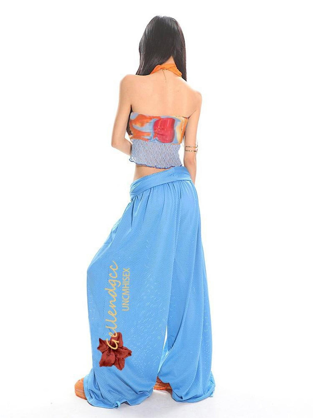 UNCMHISEX Printed Breathable Mesh Women's Wide-leg Pants