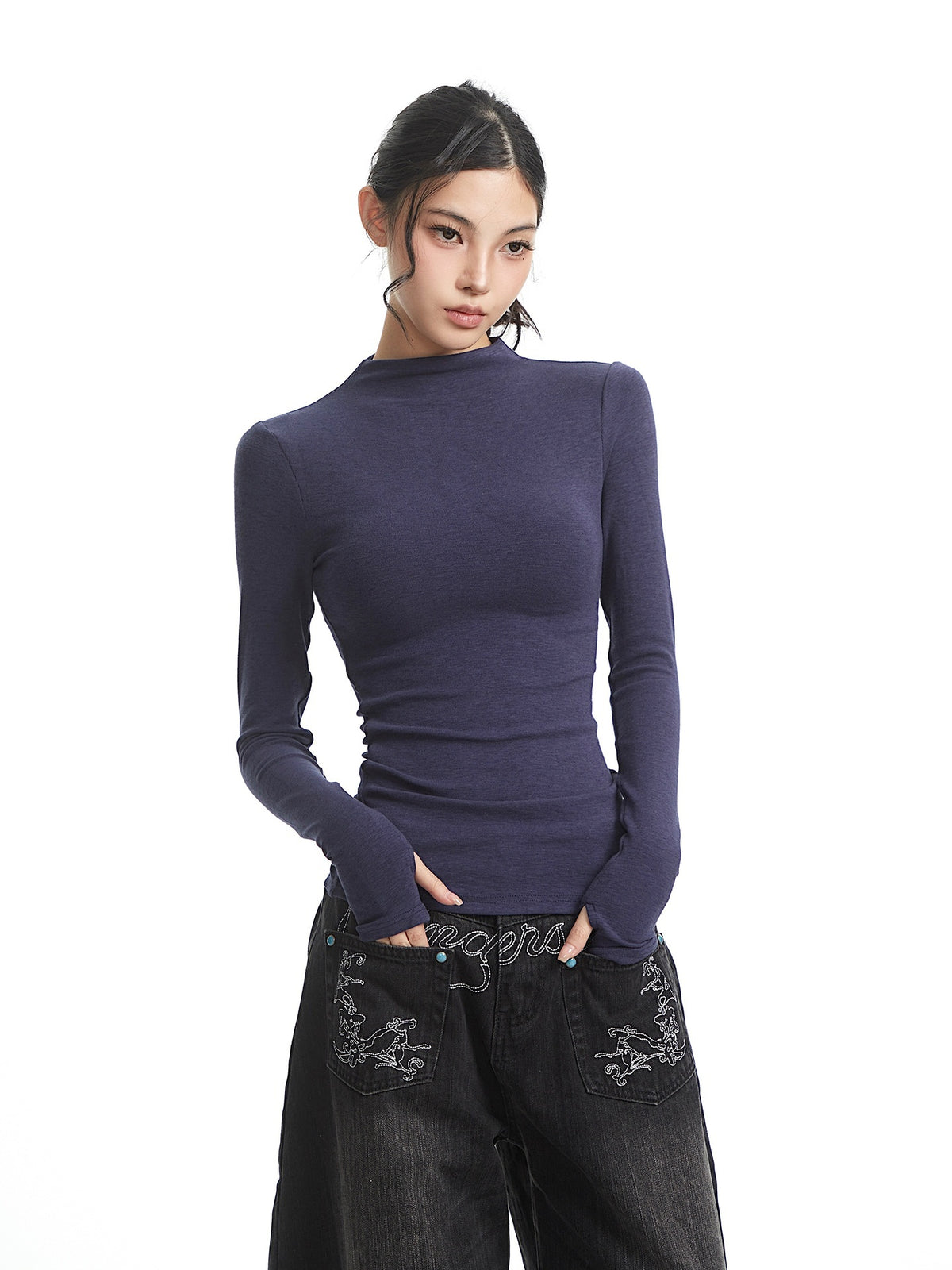 UNCMHISEX_Slim_Fit_Half_High_Neck_Solid_Color_Women's_Cotton_Blend_Long_Sleeve_T-shirts_992725280752_MISSTT