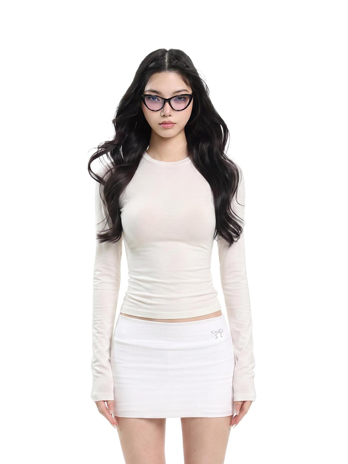 UNCMHISEX Slim Fit Solid Color Crewneck Women's Long Sleeve T-shirts