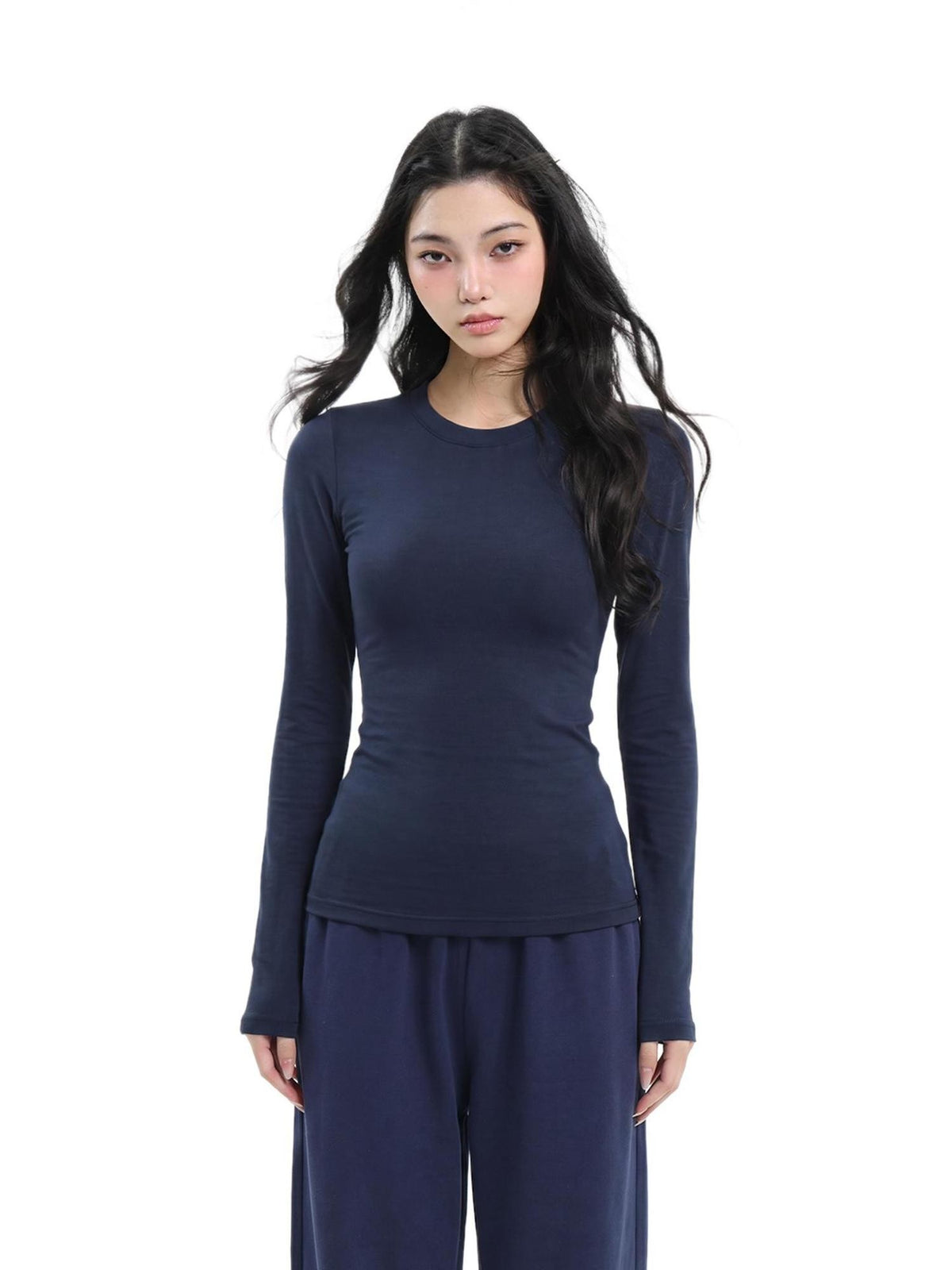 UNCMHISEX Slim Fit Solid Color Crewneck Women's Long Sleeve T-shirts