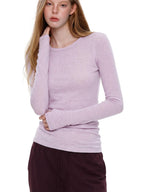 UNCMHISEX Solid Color Knit Round Neck Slim Fit Women's Long Sleeve T-shirts