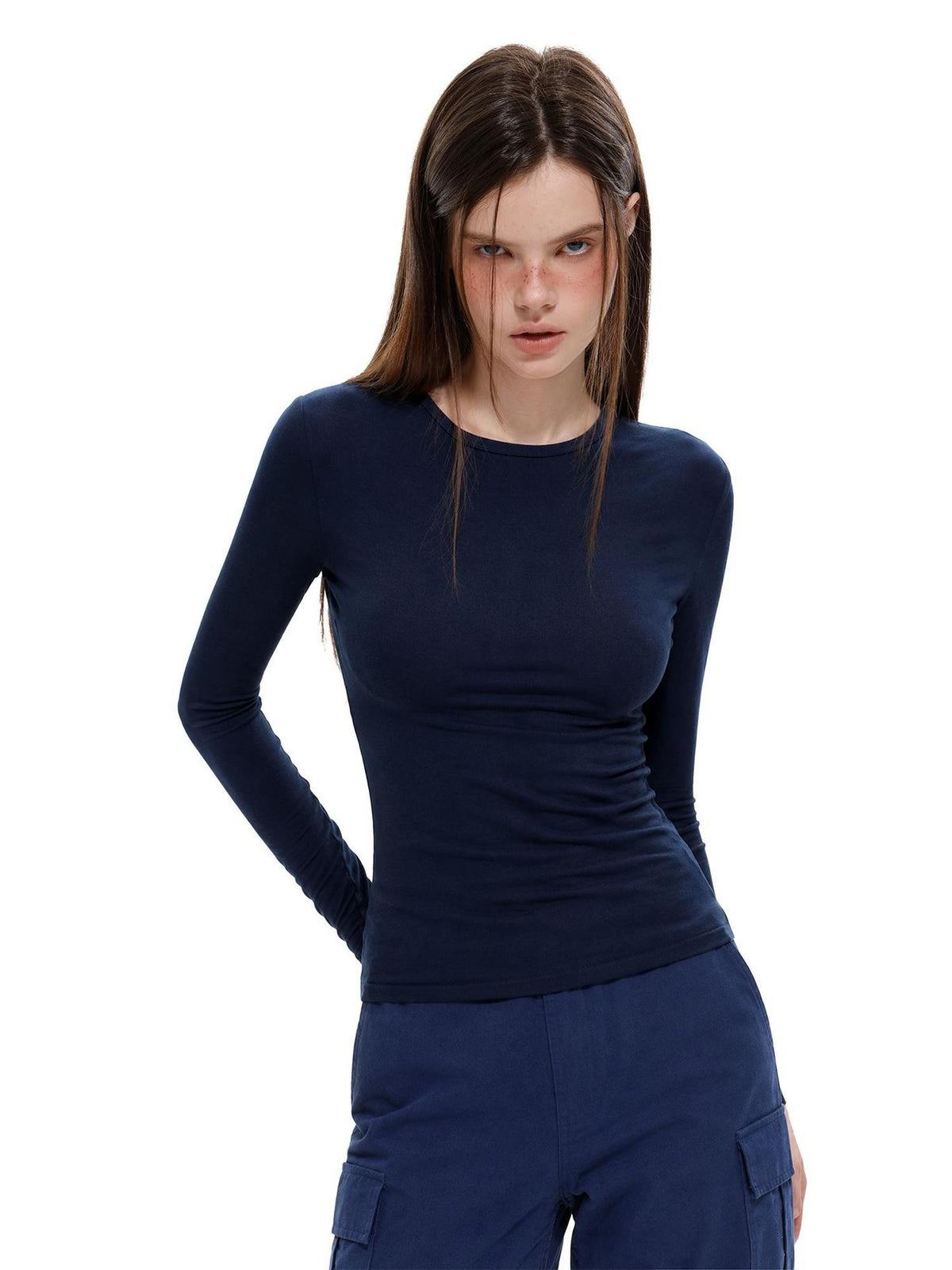 UNCMHISEX Solid Knit Round Neck Slim Fit Women's Long Sleeve T-shirts