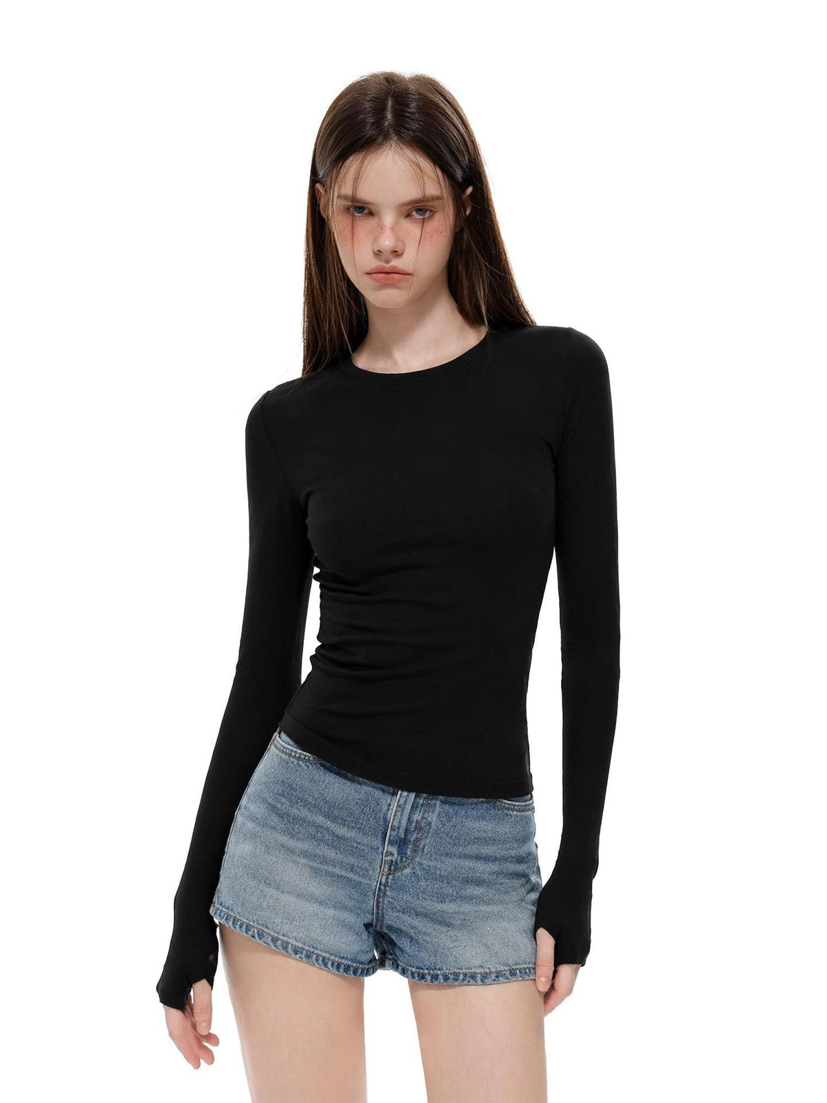 UNCMHISEX Solid Knit Round Neck Slim Fit Women's Long Sleeve T-shirts