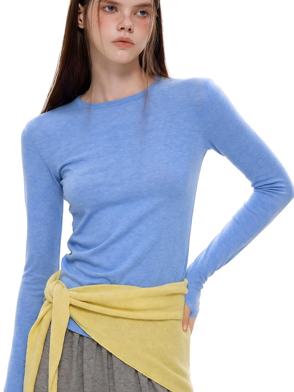 UNCMHISEX Solid Knit Slim Fit Crewneck Women's Long Sleeve T-shirts