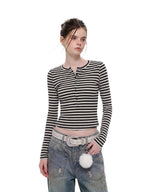 UNCMHISEX Striped Round Neck Slim Fit Women's Long Sleeve T-shirts