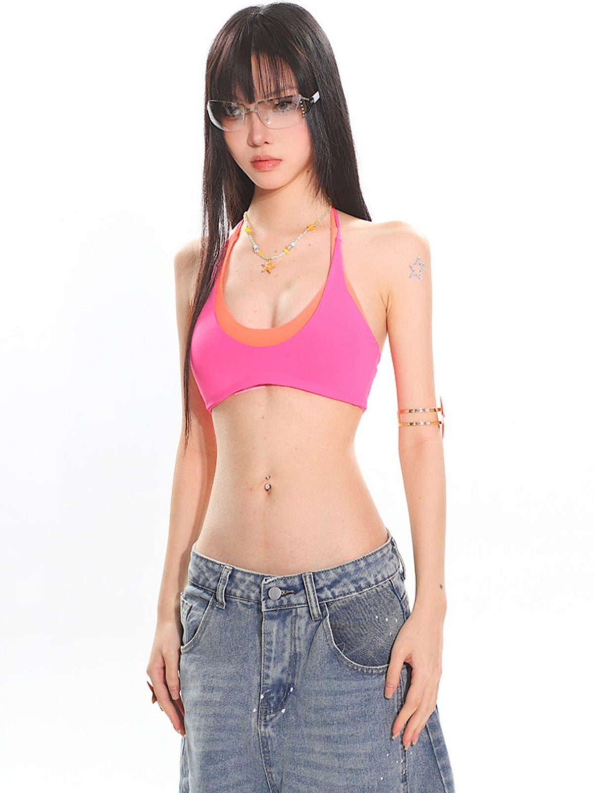 UNCMHISEX Striped Slim Fit Halter Neck Women's Camisoles