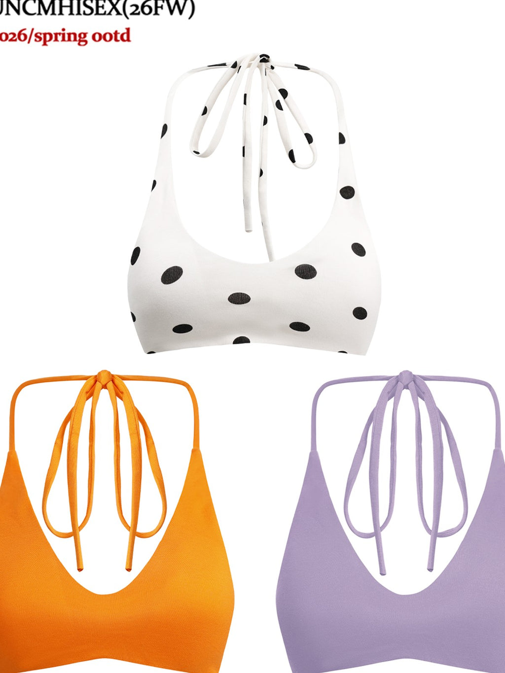 UNCMHISEX White Polka Dot Halter Slim Fit U Neck Backless Women's Camisoles