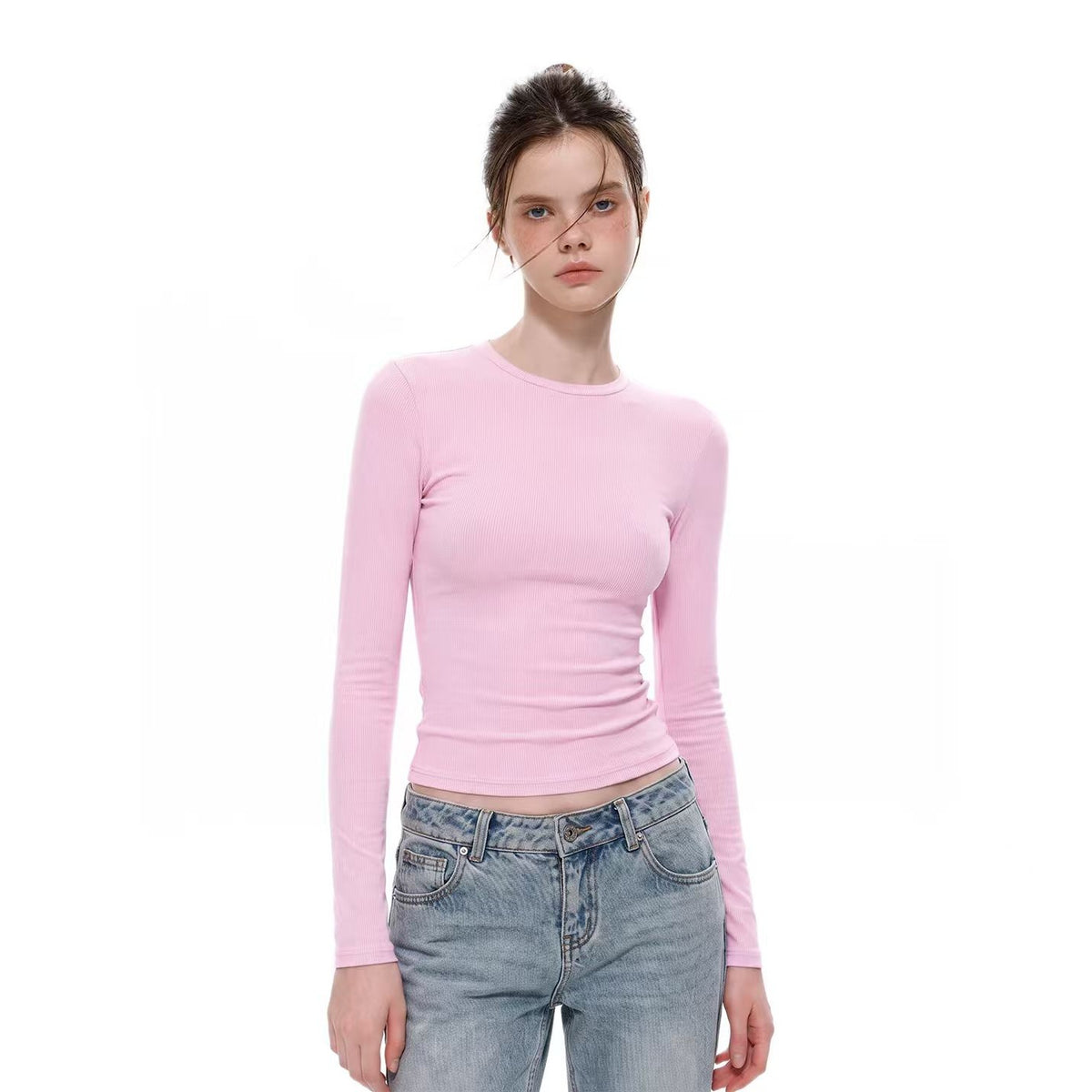 UNCMHISEX_White_Solid_Color_Slim_Fit_Round_Neck_Women's_Long_Sleeve_T-shirts_1081632461397_MISSTT