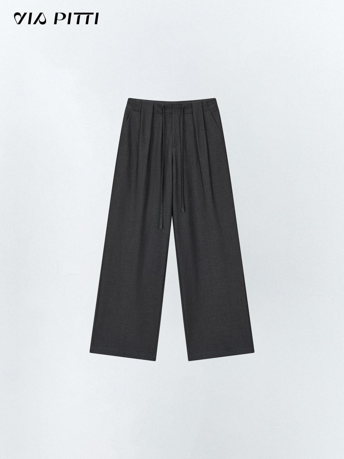ViaPitti 3d Pleated Drawstring Waist Women's Polyester Wide-leg Pants