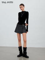 ViaPitti Asymmetric Faux Two Piece Heart Button A Line Women's Polyester Skorts