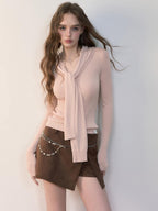 ViaPitti Asymmetric Irregular Faux Suede Women's Casual Straight Short Trousers