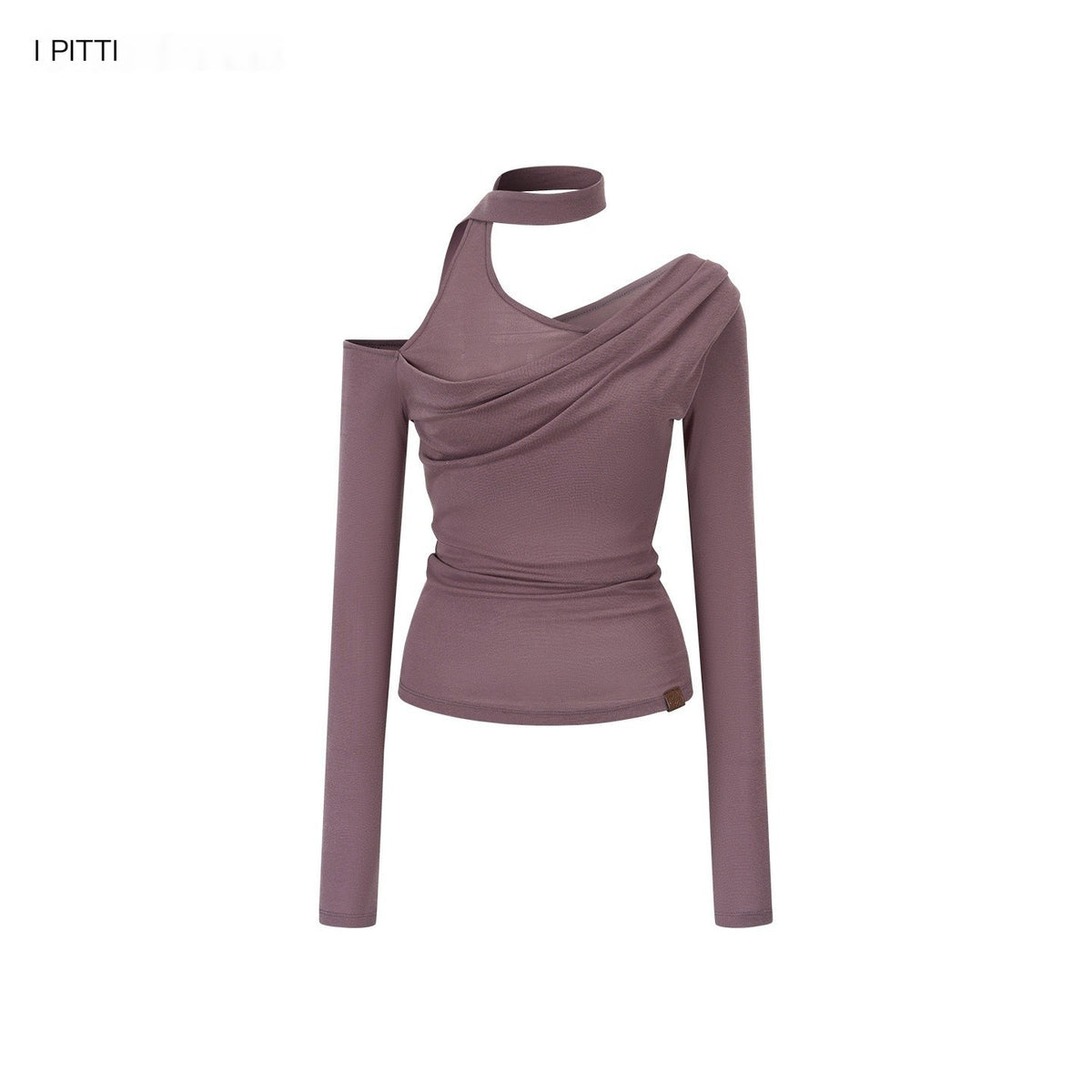 ViaPitti_Asymmetric_One_Shoulder_Ribbon_Slim_Knit_Women's_Lyocell_Long_Sleeve_T-shirts_1012796894518_MISSTT
