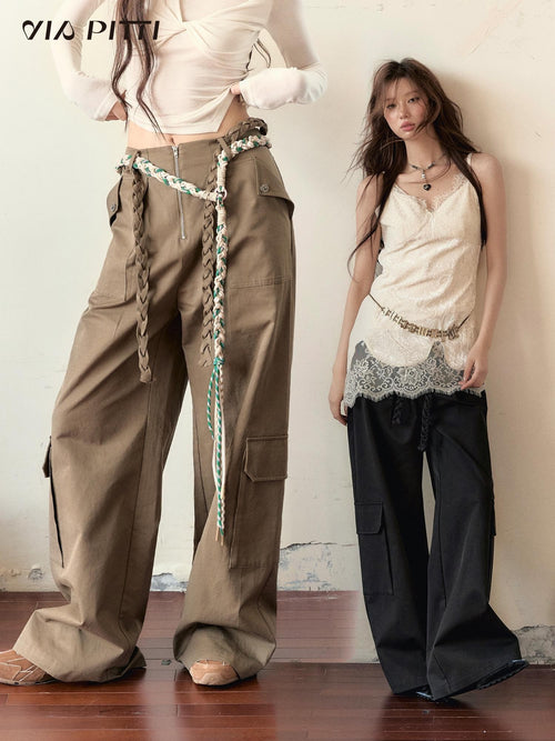 ViaPitti Big Pocket Streetwear Women's Cotton Blend Straight Pants