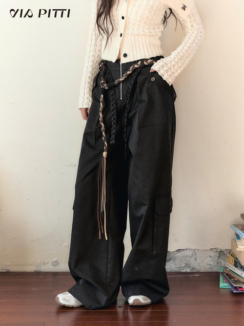 ViaPitti Big Pocket Streetwear Women's Cotton Blend Straight Pants