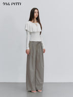 ViaPitti Bow Tie Pleated Draped Women's Polyester Wide-leg Pants