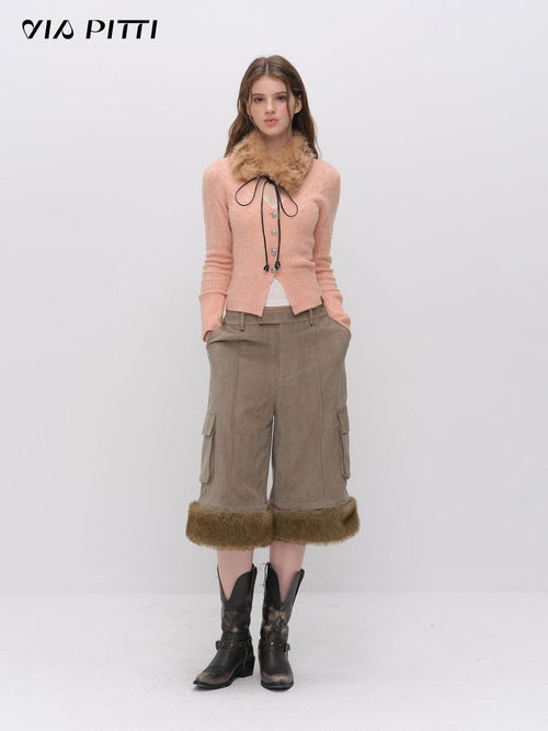 ViaPitti Cable Knit Textured V-neck Button Slim Fit Women's Cardigans