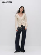 ViaPitti Cable Knit Textured V-neck Button Slim Fit Women's Cardigans