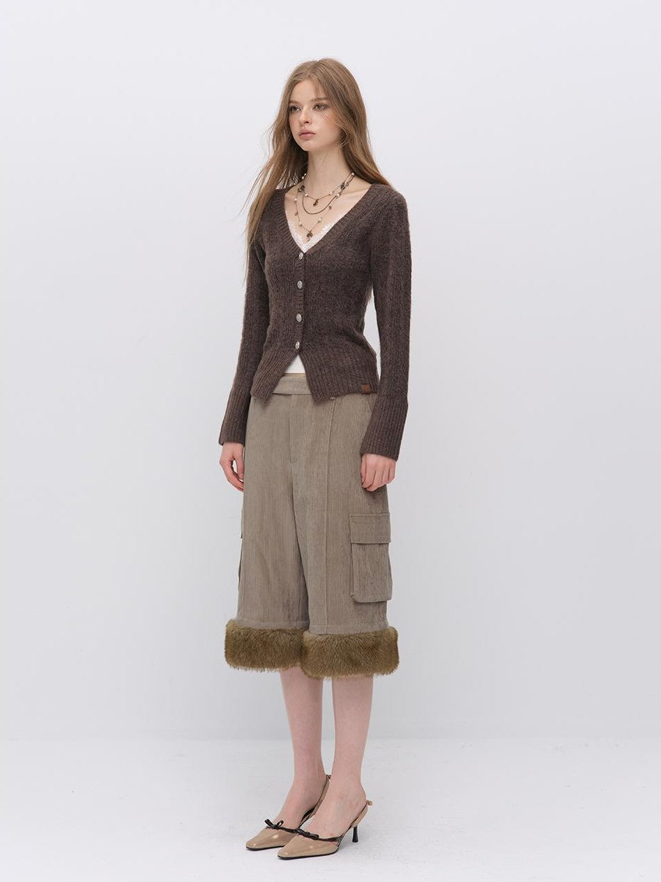 ViaPitti Cable Knit Textured V-neck Button Slim Fit Women's Cardigans
