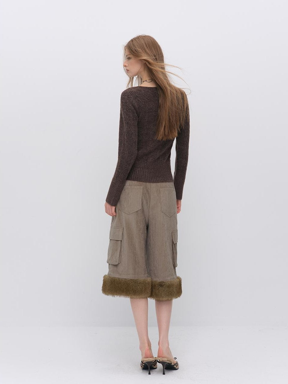 ViaPitti Cable Knit Textured V-neck Button Slim Fit Women's Cardigans