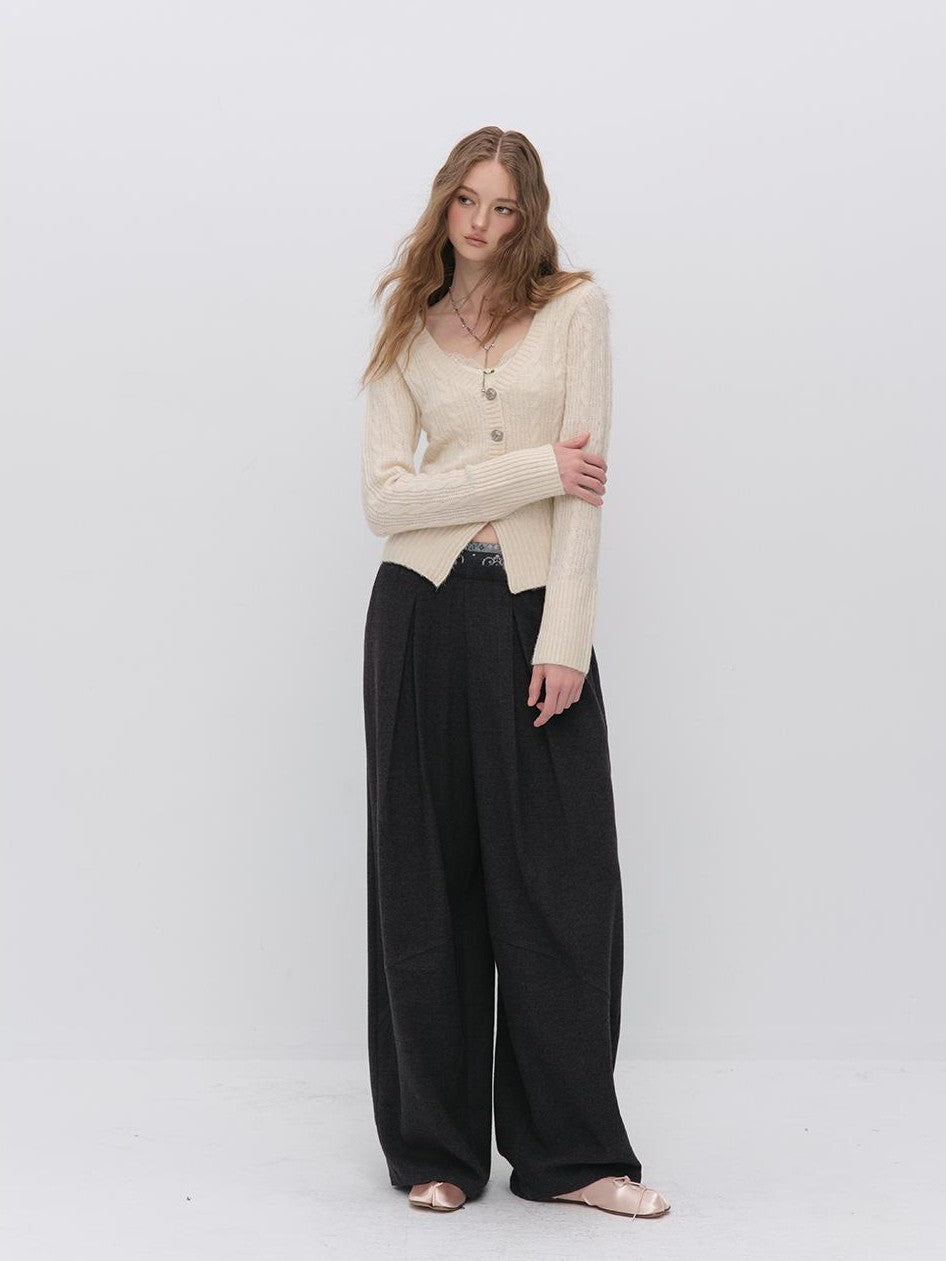 ViaPitti Cable Knit Textured V-neck Button Slim Fit Women's Cardigans