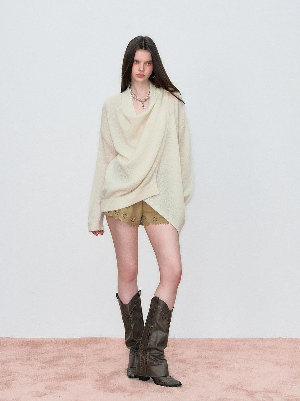 ViaPitti Cape Design Irregular Loose Women's Wool Sweaters