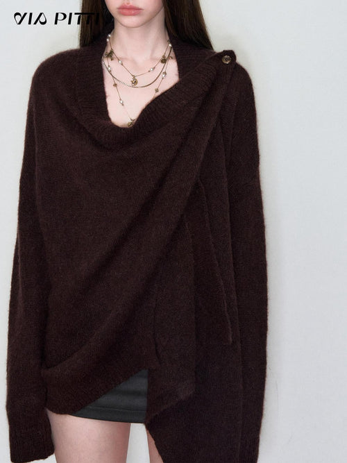 ViaPitti Cape Design Irregular Loose Women's Wool Sweaters