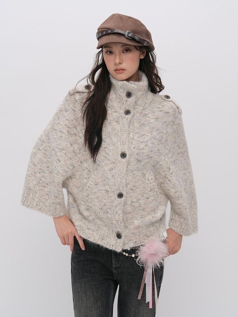 ViaPitti 定制花纱 立领 宽松 长袖 女式 针织开衫毛衣 Cardigans