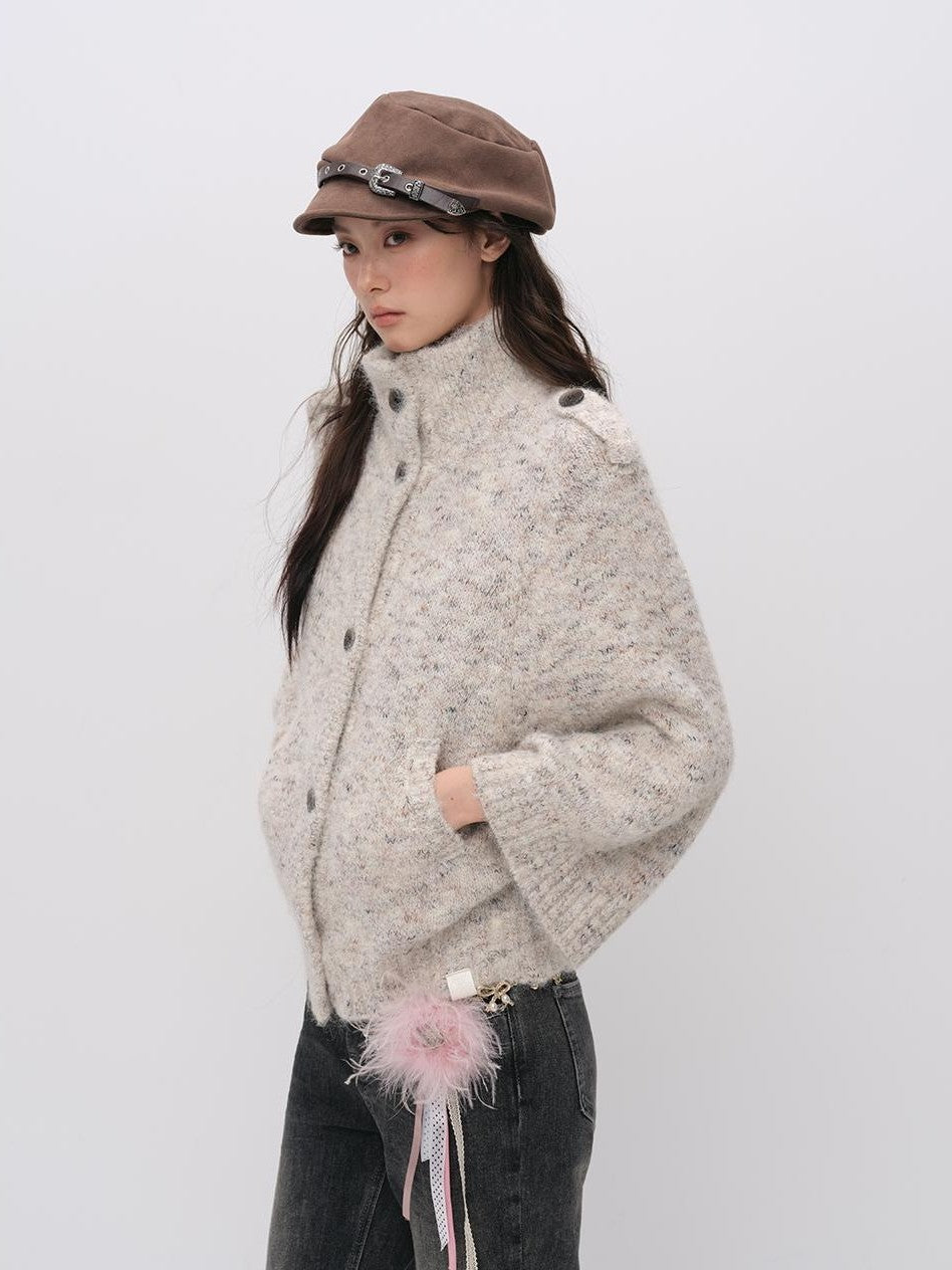 ViaPitti 定制花纱 立领 宽松 长袖 女式 针织开衫毛衣 Cardigans