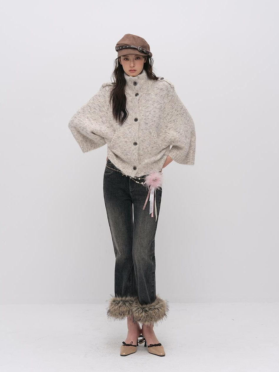 ViaPitti 定制花纱 立领 宽松 长袖 女式 针织开衫毛衣 Cardigans