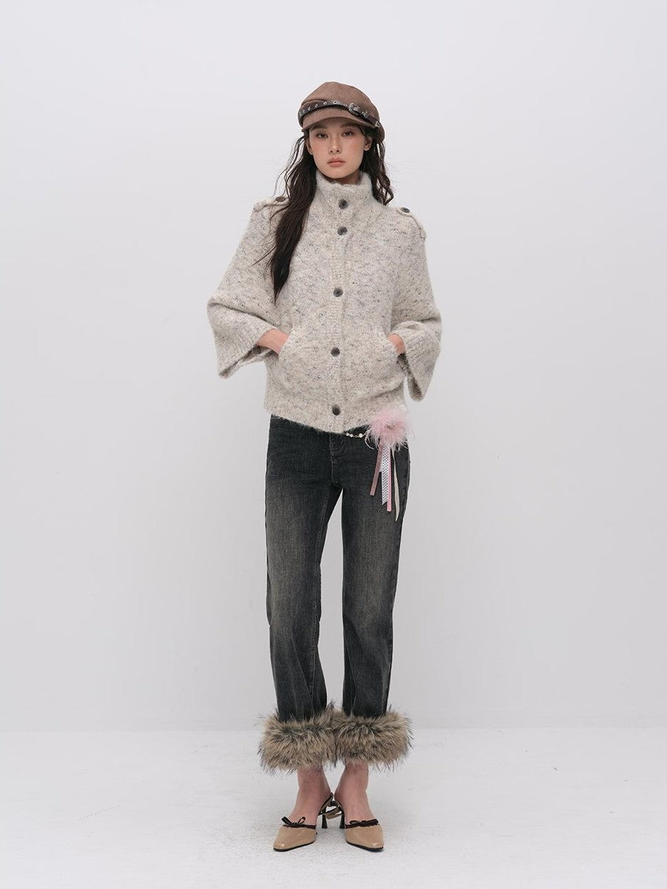 ViaPitti 定制花纱 立领 宽松 长袖 女式 针织开衫毛衣 Cardigans