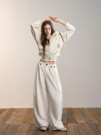ViaPitti Casual Button Pleated Thick Women's Polyester Wide-leg Pants