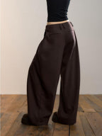 ViaPitti Casual Button Pleated Thick Women's Polyester Wide-leg Pants