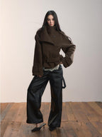 ViaPitti Color Block Double Breasted Belted Women's Wool Blend Wool Coats