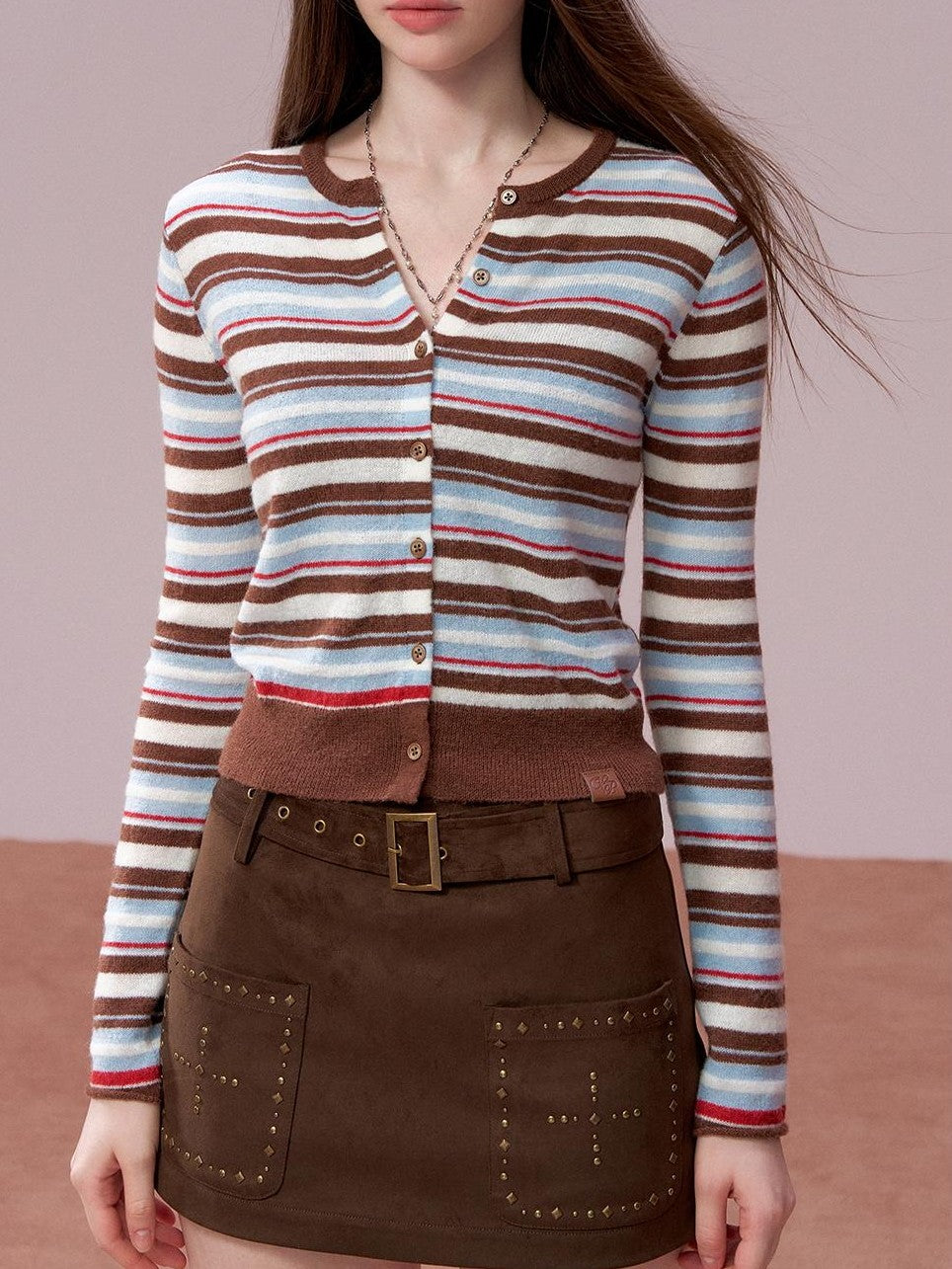 ViaPitti Color Block Striped Knit Long Sleeve Women's Wool Blend Cardigans