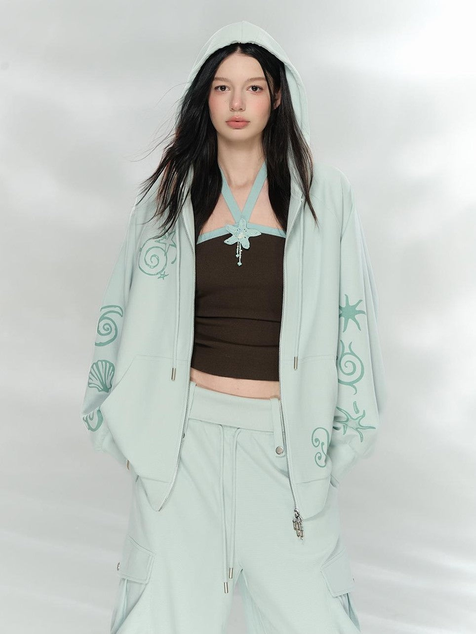 ViaPitti Colorful Print Waffle Knit Long Sleeve Women's Cotton Top & Pants Sets