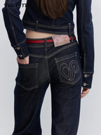 ViaPitti Contrast Stitch Vintage Wash Women's Tencel Cotton Flare Jeans
