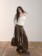 ViaPitti Convertible Off Shoulder Crewneck Cable Knit Women's Sweaters