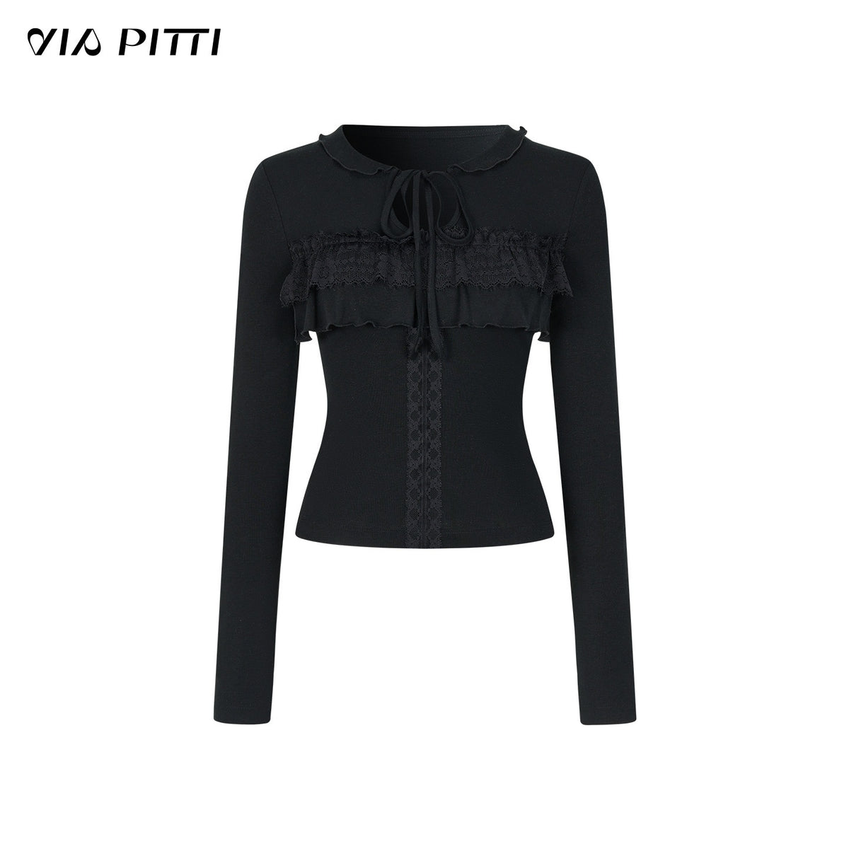 ViaPitti_Cutout_Lace_Up_Lyocell_Spliced_Women's_Long_Sleeve_T-shirts_1081950413784_MISSTT