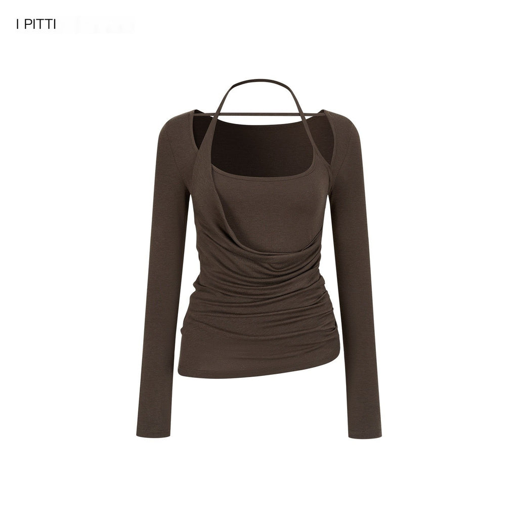 ViaPitti_Deconstructed_Halterneck_Ruched_Waist_Women's_Lyocell_Long_Sleeve_T-shirts_1068193636373_MISSTT