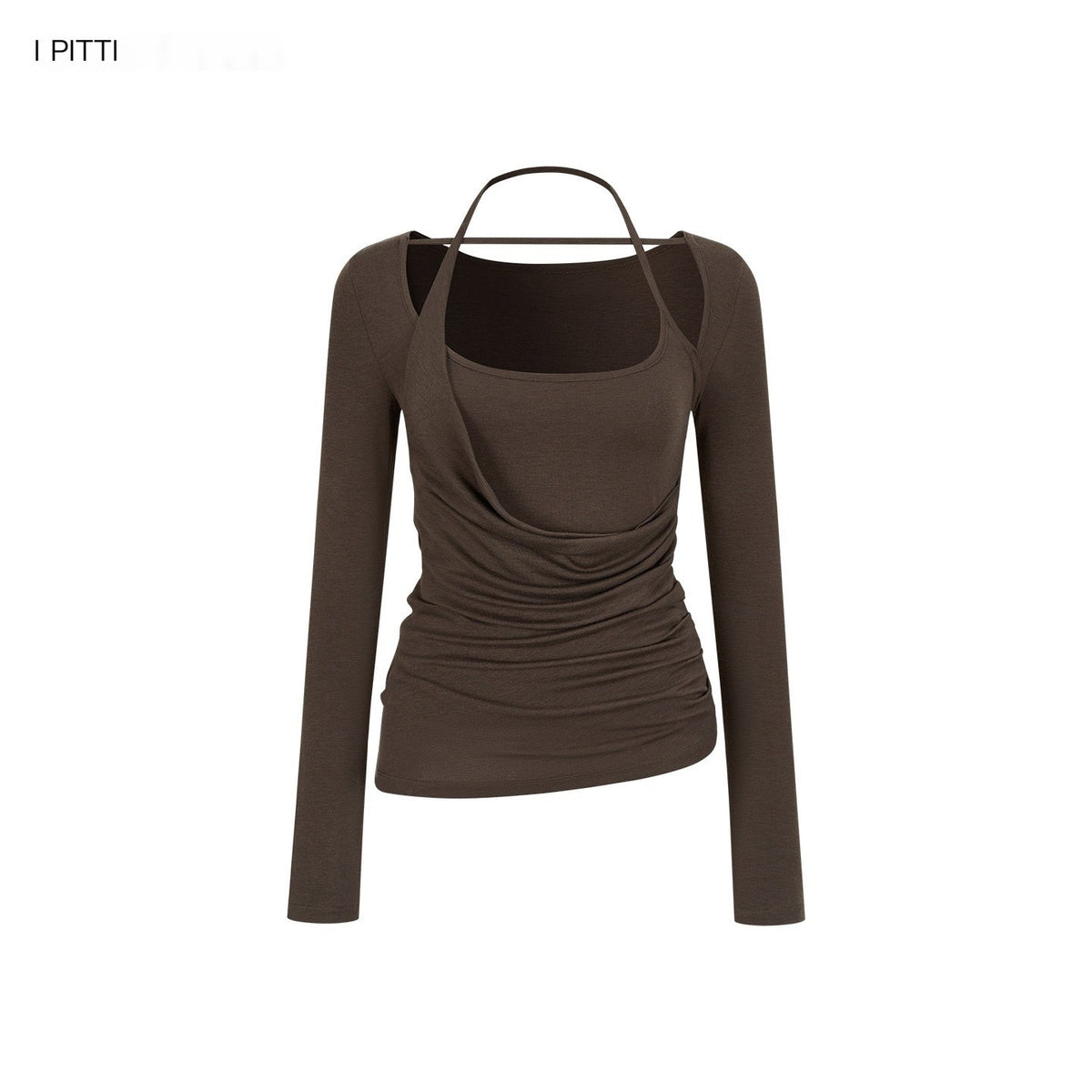 ViaPitti_Deconstructed_Halterneck_Ruched_Waist_Women's_Lyocell_Long_Sleeve_T-shirts_1068193636373_MISSTT