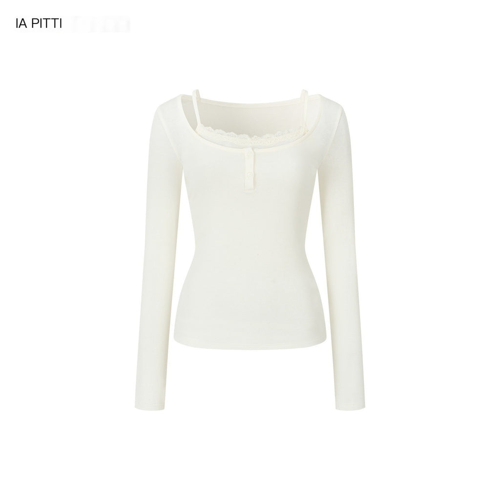 ViaPitti_Deconstructed_Lace_Spliced_Faux_Two_Piece_Women's_Lyocell_Long_Sleeve_T-shirts_1074909095460_MISSTT