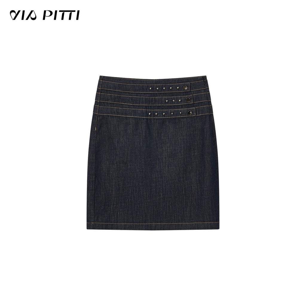 ViaPitti_Denim_Blue_Three_Row_Studded_Straight_Fit_Mini_Skirts_Women's_Cotton_1054701192707_MISSTT