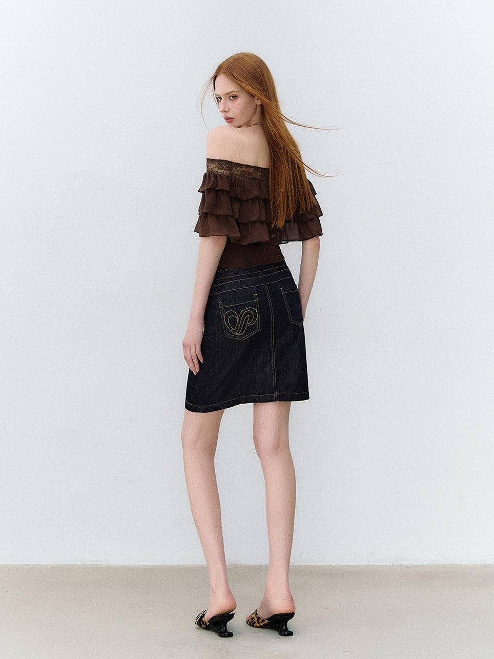 ViaPitti Denim Blue Three Row Studded Straight Fit Mini Skirts Women's Cotton