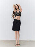 ViaPitti Denim Blue Three Row Studded Straight Fit Mini Skirts Women's Cotton
